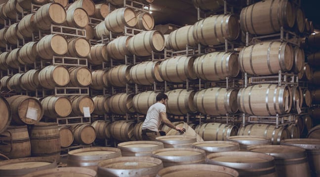 Wine Barrels in Warehouse